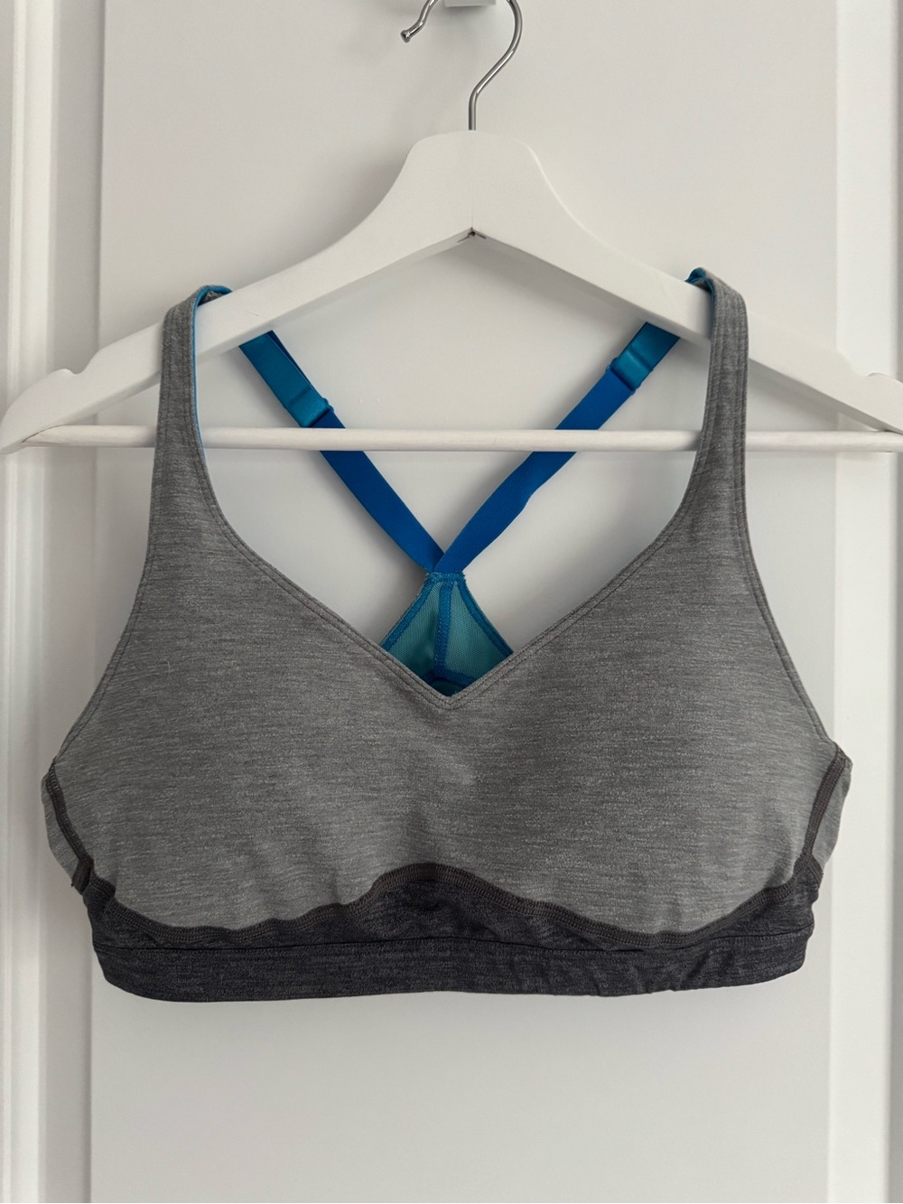 Lucy Gray Seamless Sports Bra with Blue Straps